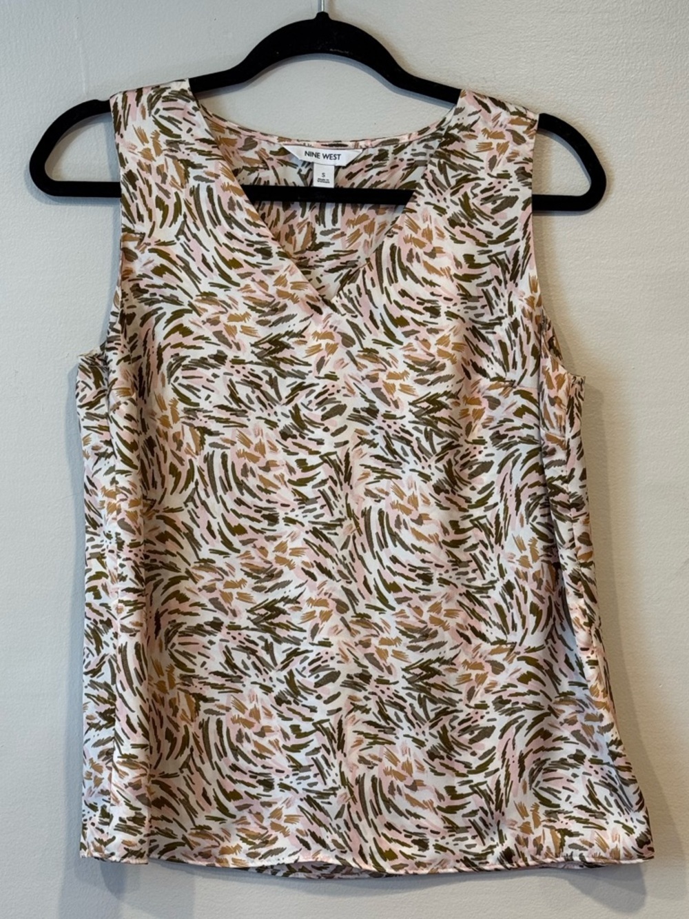 Nine West Sleeveless Top Multicolor Abstract Neutral Print V Neck Women's Small